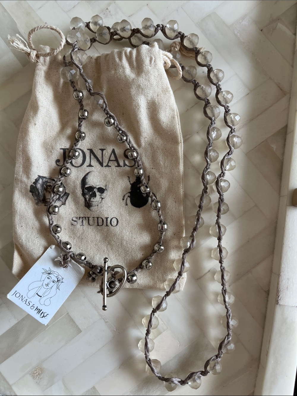 Jonas Studio Smoky Gray Faceted Bead & Silver Toggle Necklace